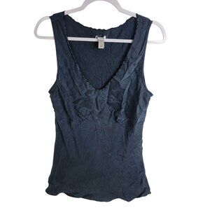 VTG Old Navy Tank Top Large Y2K Babydoll Empire Waist Beaded Trim Zip Side